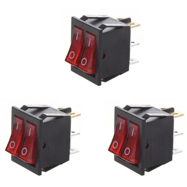 3X Red Light Illuminated 6 Pin Dual SPST ON/OFF Boat Rocker Switch AC 15A/250V 2