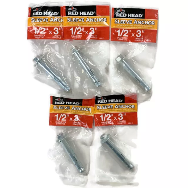 RED HEAD 50117 1/2-inch x 3-inch Concrete Steel Sleeve Anchor Set of 5