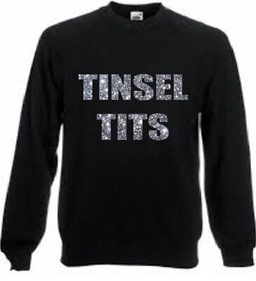 Tinsel T*ts boobs glitter Christmas sweater rude joke funny jumper xmas ladies