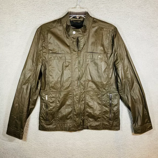 William Rast Bomber Style Jacket Men's Sz Lg Brown Zip Front Button Zip Pockets