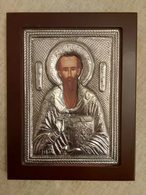 Saint Basil Greek Religious Orthodox Byzantine Icon Sterling Silver 925!!