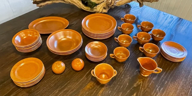 Rare 1930s Homer Laughlin Wells Art Glaze Rust *FIFTY TWO PIECE dish set- MINT!