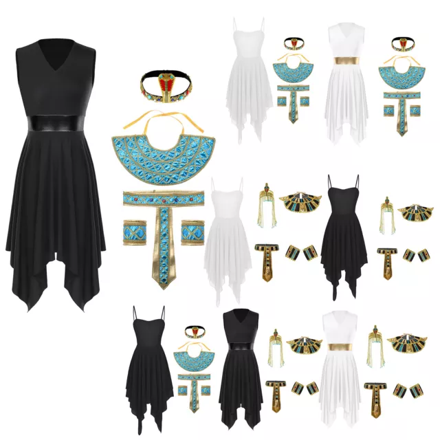 Womens Egyptian Outfit Halloween Cleopatra Costume Set Wristbands Performance