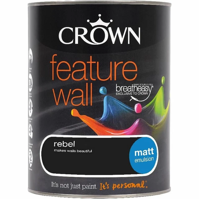 CROWN FEATURE WALL Emulsion Paint Rebel (Black) 1.25L £15.99 PicClick UK