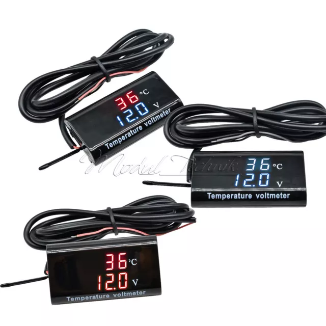 DC 12V LED Voltmeter Voltage&Temperature Dual Display Meter Gauge Car Motorcycle