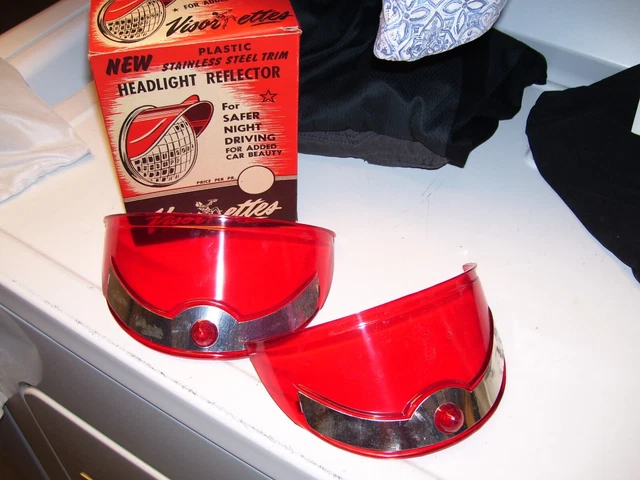 1960s Antique nos Headlight Visors Reflectors Vintage Chevy Ford Hot rat Rod 55 1960s Antique nos Headlight Visors Reflectors Vintage Chevy Ford Hot rat Rod 55