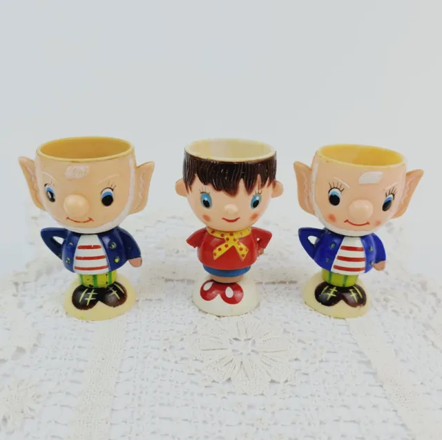 Vintage Noddy & Big Ears Egg Cups Plastic Enid Blyton 60s 70s 2