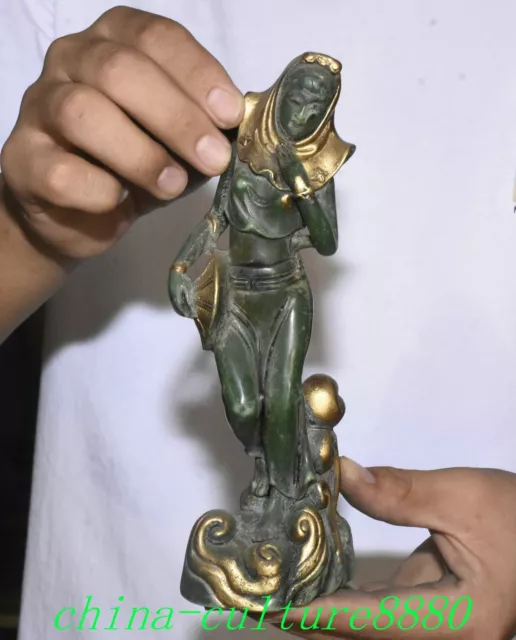 8 "Chine Antique Jade doré sculpté belle statue de beauté chapeau