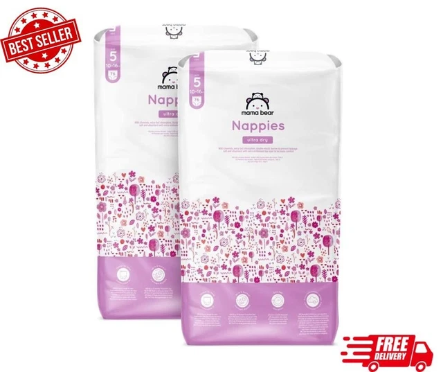 Amazon-Marke: Mama Bear – 152 ultratrockene Windeln – Größe 5 (10–16 kg).