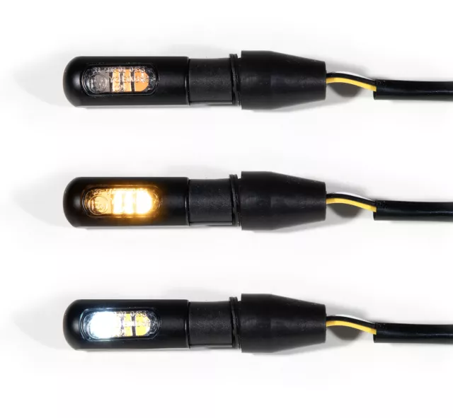 Mini intermitente luz de conducción diurna luz de posición LED juego negro tintado aluminio ECE moto