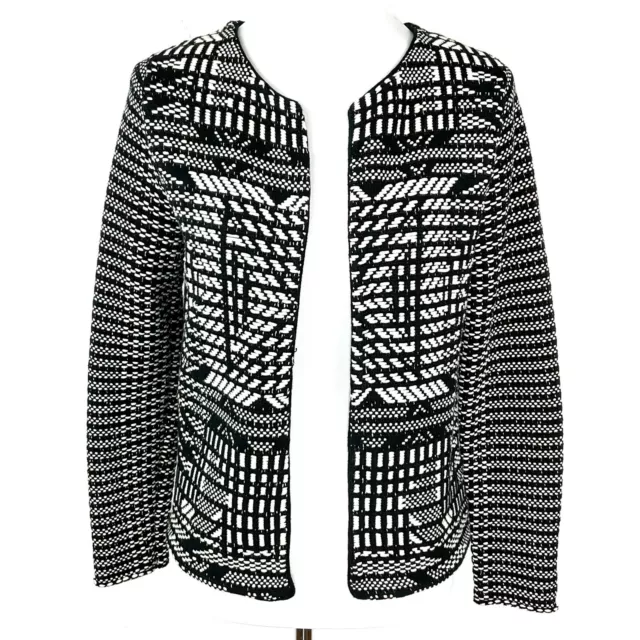 H&M XS Black White Woven Open Front Blazer Jacket Size X-Small