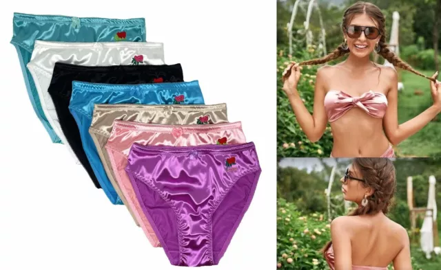 3/6PCS LOT Womens Sexy Satin Bikini Panties Silky Brief Sexy Underwear S M  L XL £13.21 - PicClick UK