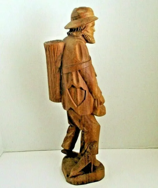Large Hand Carved Wooden Statue Mountain Man w/ his Dog, Ecuador 19-7/8" Vtg