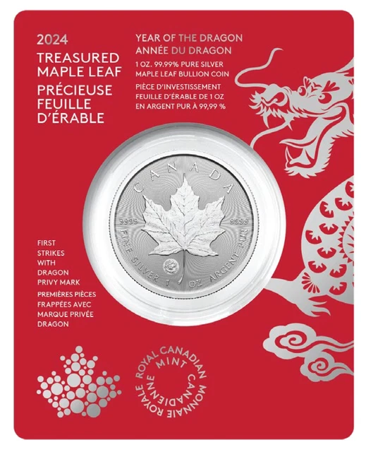 2024 CANADA MAPLE Leaf First Strike Lunar Dragon Privy 1 oz Silver Coin