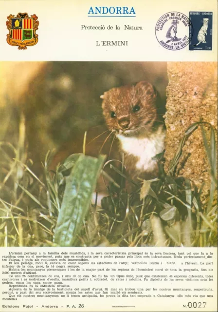 Andorra 1977- French Andorra - FDC. Yv Nr.: 260 Mi Nr.: 281.Ermine.. (EB) MV-16