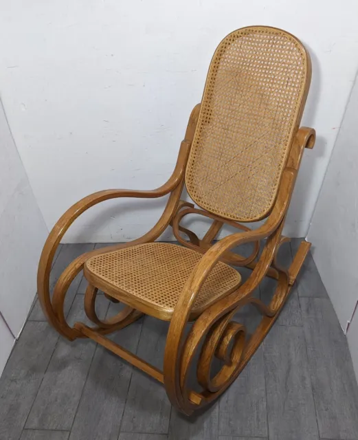 Vintage Mid Century Modern Oak Cane Bentwood Rocking Chair Rocker Thonet Style