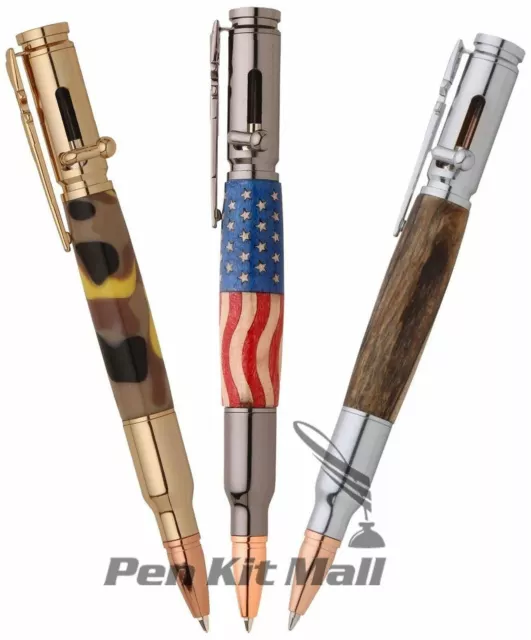 3 pk PSI Woodworking PKCPBAPAK 30 Caliber Bolt Action Bullet Cartridge Pen Kit