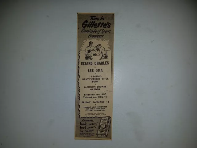 Ezzard Charles VS Lee Oma 1951 Gillette Boxing Advertisement Ticket Ad