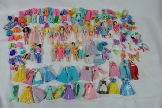 Polly Pocket Disney Princess Mixed Lot Dolls  Dresses Outfits Set 145+ Pieces