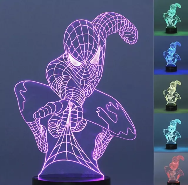 3D Super Hero Spider Man LED Night Light Illusion Table Desk Lamp Gift 7 Color