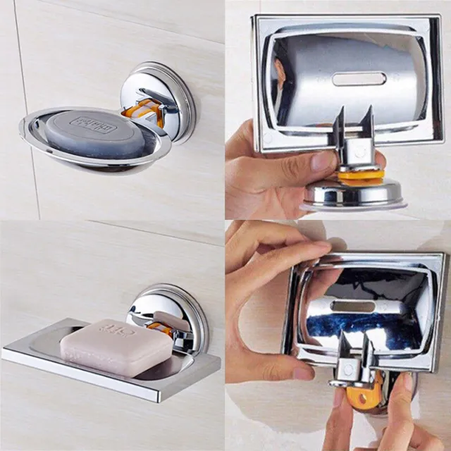 Soap Dish Holder Storage Shower Chrome Strong Suction Tray Bathroom Accessory