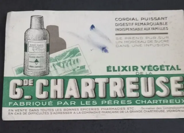 Buvard - Gde Chartreuse Elixir  - Vintage - Ancien -