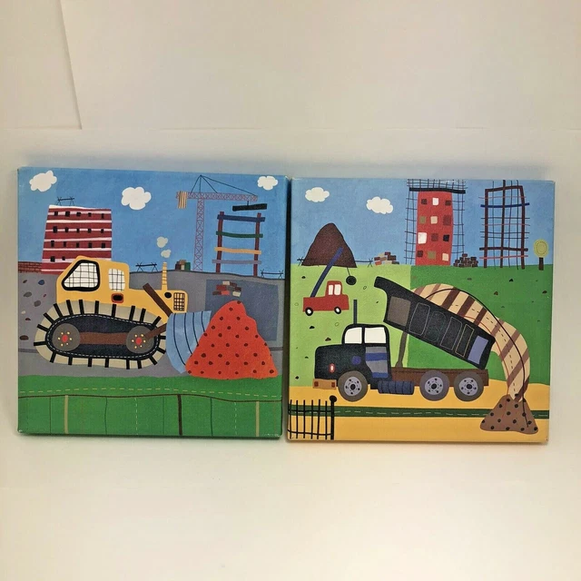 Oopsy Daisy Too Canvas Art Kids Prints Truck Transportation Trucks Set of 2