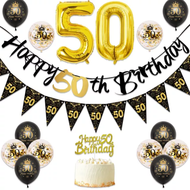Compleanno Decorazioni Striscione, Oro Nero Happy Birthday