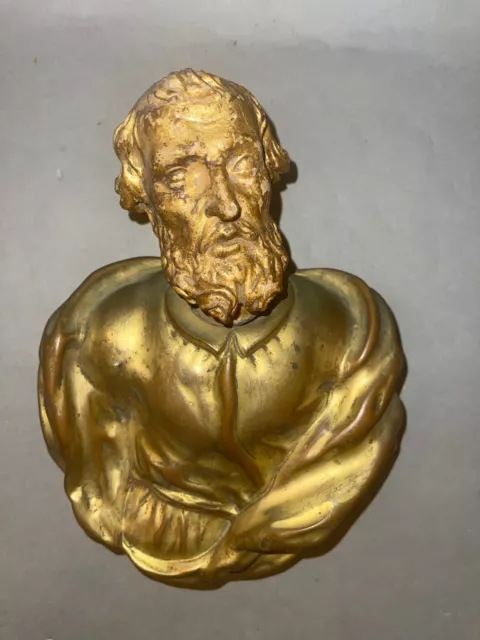 Antique European Gilt Wood & Brass Church Bust of Saint Apostle w Jointed Head