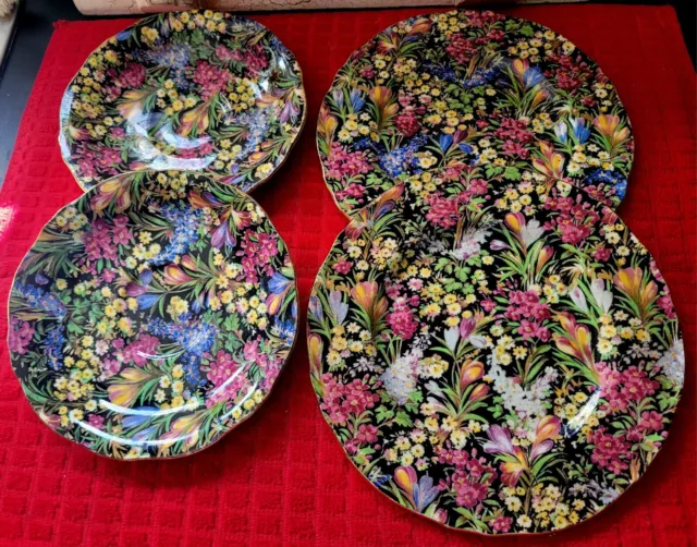 Royal Winton Grimwades Chintz Black Crocus X 4 Vintages Saucers/Side Plates