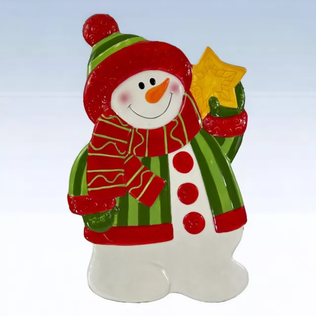Bandeja para servir Fitz and Floyd Holiday Folk muñeco de nieve pintada a mano Navidad