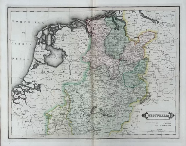 1828 Westphalia by Daniel Lizars Large Hand Coloured Antique Map