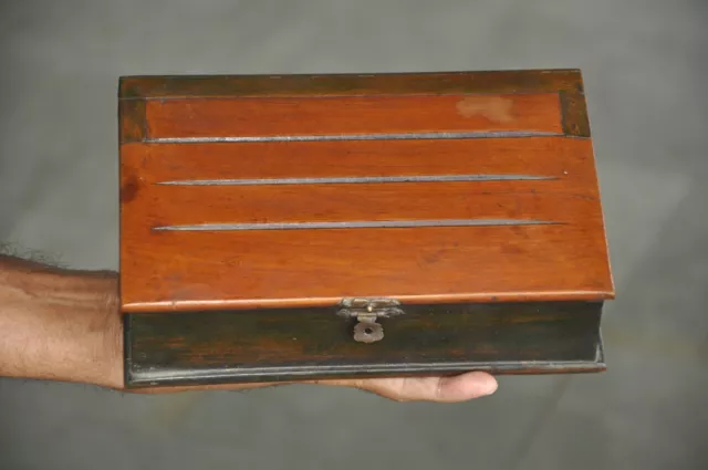 Vintage Madera Hecho a Mano Único 3 Compartimiento Espejo Entallado Joyería Caja