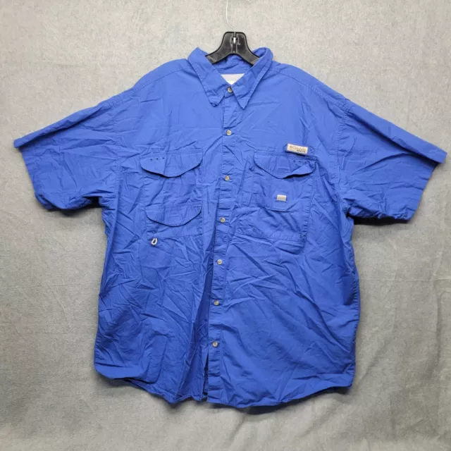 COLUMBIA PFG BONEHEAD Shirt Mens 2XL Blue Button Up Short Sleeve Vented ...