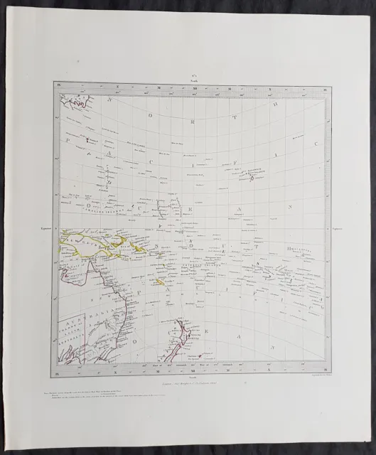 1840 SDUK Antique Gnomonic Map East Australia, New Zealand South Pacific 11-0984