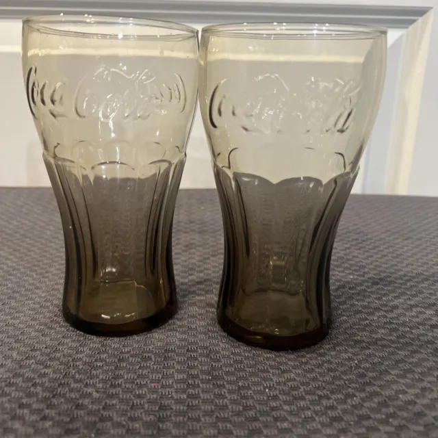 Coca Cola Smokey Large 6" Drinking Tumblers. Libbey Set of 2