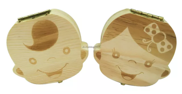 1PC dental milk teeth box baby tooth organizer boy/girl collect storage wood