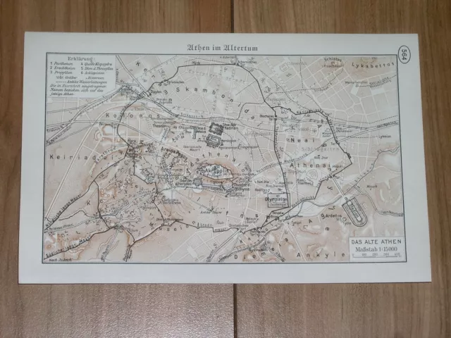 1938 Original Vintage Map Of Ancient Athens Ancient Greece Antique