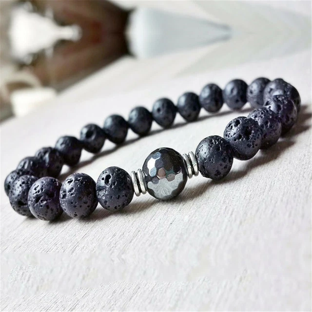 8mm Natural Lava stone Handmade Mala Bracelet Lucky Chakas Yoga Meditation Pray