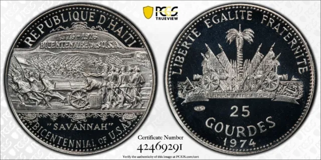 1974 Haiti 25 Gourdes - PCGS PR69DCAM - Pop 4/0 - Mintage 600 - US Bicentennial