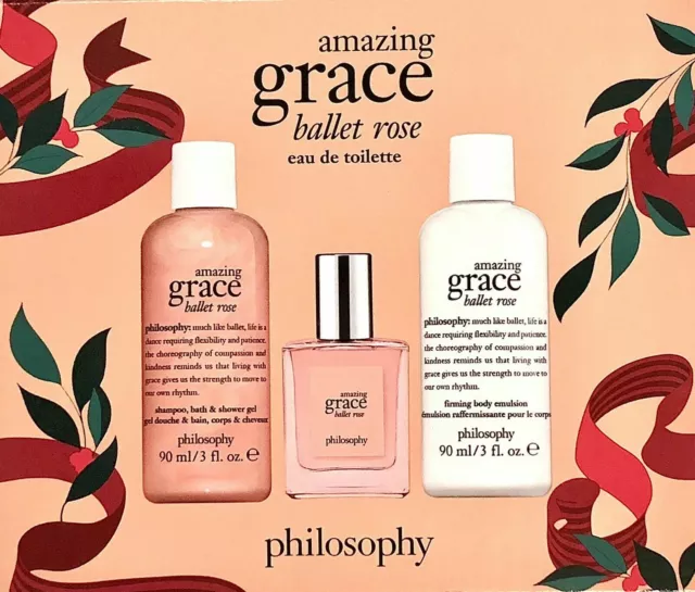 Philosophy Amazing Grace BALLET ROSE Eau de Toilette Spray 3 PC New in Box Set
