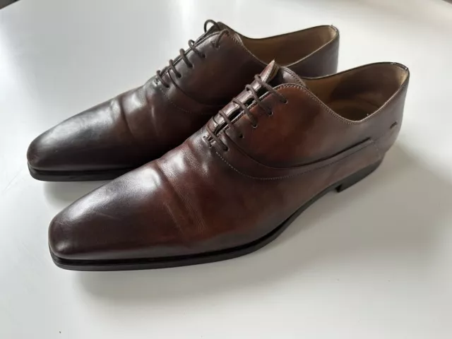 Magnanni Mens Brown Cognac Leather Lace Up Oxford Dress Shoe US Size 10.5