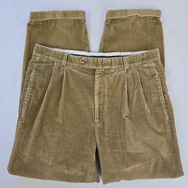 Vintage Burberry London Corduroy Pants Baggy Pleated Cuffed Men's 36 (35x31) Tan