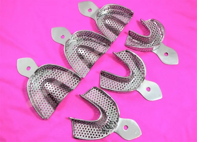 Dental Stainless Steel Perforated Impression Edentulous Trays Autoclavable 6/Set