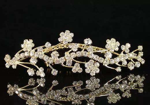 Plum Blossom Clear Austrian Crystal Rhinestone Tiara Comb Bridal Wedding - Gold