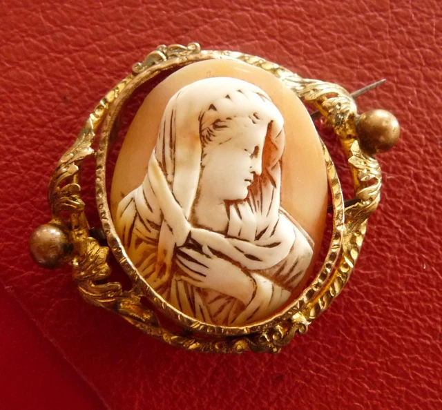 Broche Ancienne Camée Style Napoléon III / Victorien - Bijou Antique En Métal Noble Argenté