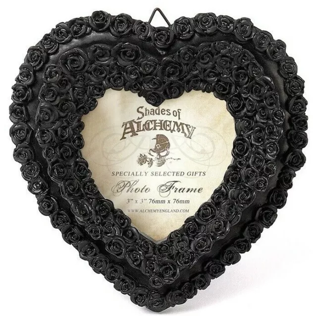 Alchemy Gothic Small Black Rose Heart Picture Frame 3X3" Photo Gift Decor SA21