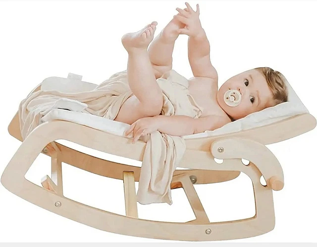 New Little Dove Baby Bouncer 3-In-1 Convertible Wooden Recliner and Rocker Chair