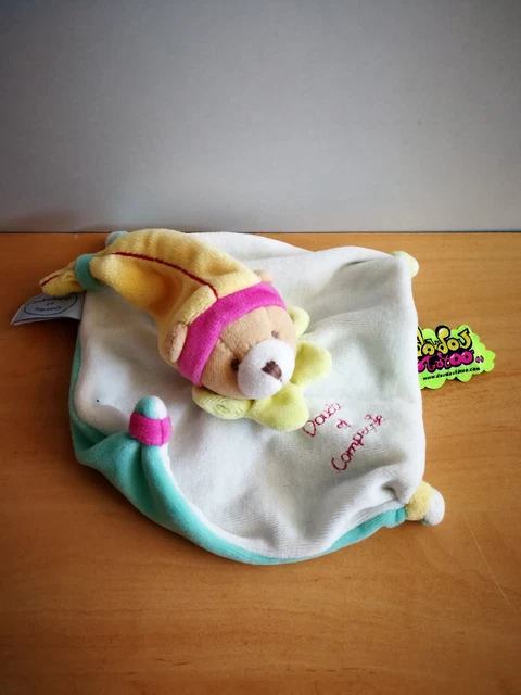Doudou Ours doudou et compagnie  plat blanc bleu bonnet jaune