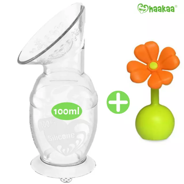 Haakaa recueil-lait silicone tire-lait 100ml avec bouchon fleur orange